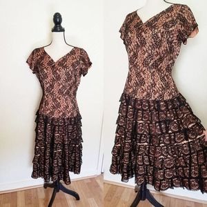 1950s Pink and Black Lace Ruffle Dress || Ferman O'Grady